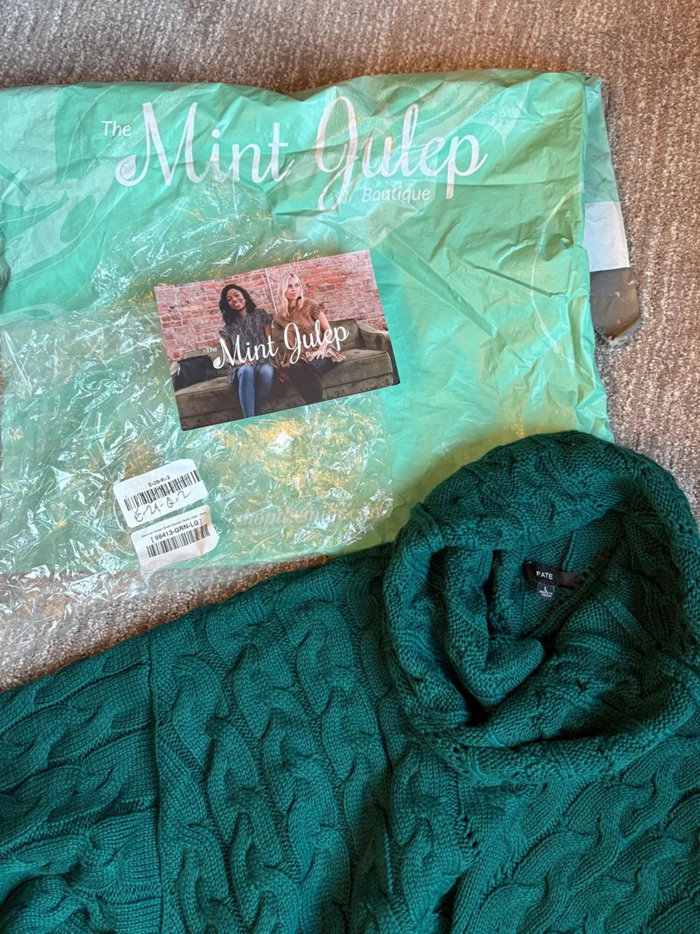 Fate Emerald Green Cable Knit Cowl Raw Hem Sweater Dress | Size L